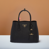 Prada Triangle Logo Leather Tote Bag