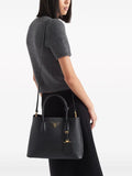 Prada Triangle Logo Leather Tote Bag